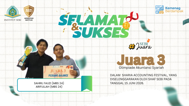 Juara 3, Olimpiade Akuntansi Syariah, dalam Sharia Accounting Festival Hima SHAF pada tanggal 15 Juni 2026.
